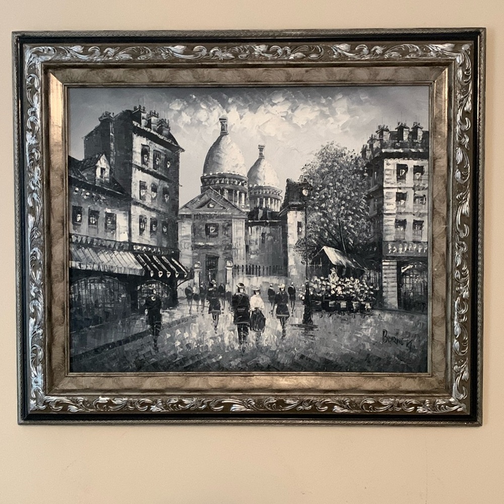 📌 CAROLINE BURNETT Vintage Mid Century Modernist Paris Cityscape Oil on Canvas